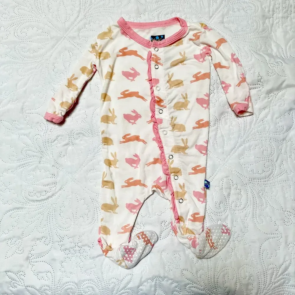 Kickee Pants Bunny Ruffle Bottom Pajamas Size 0-3m